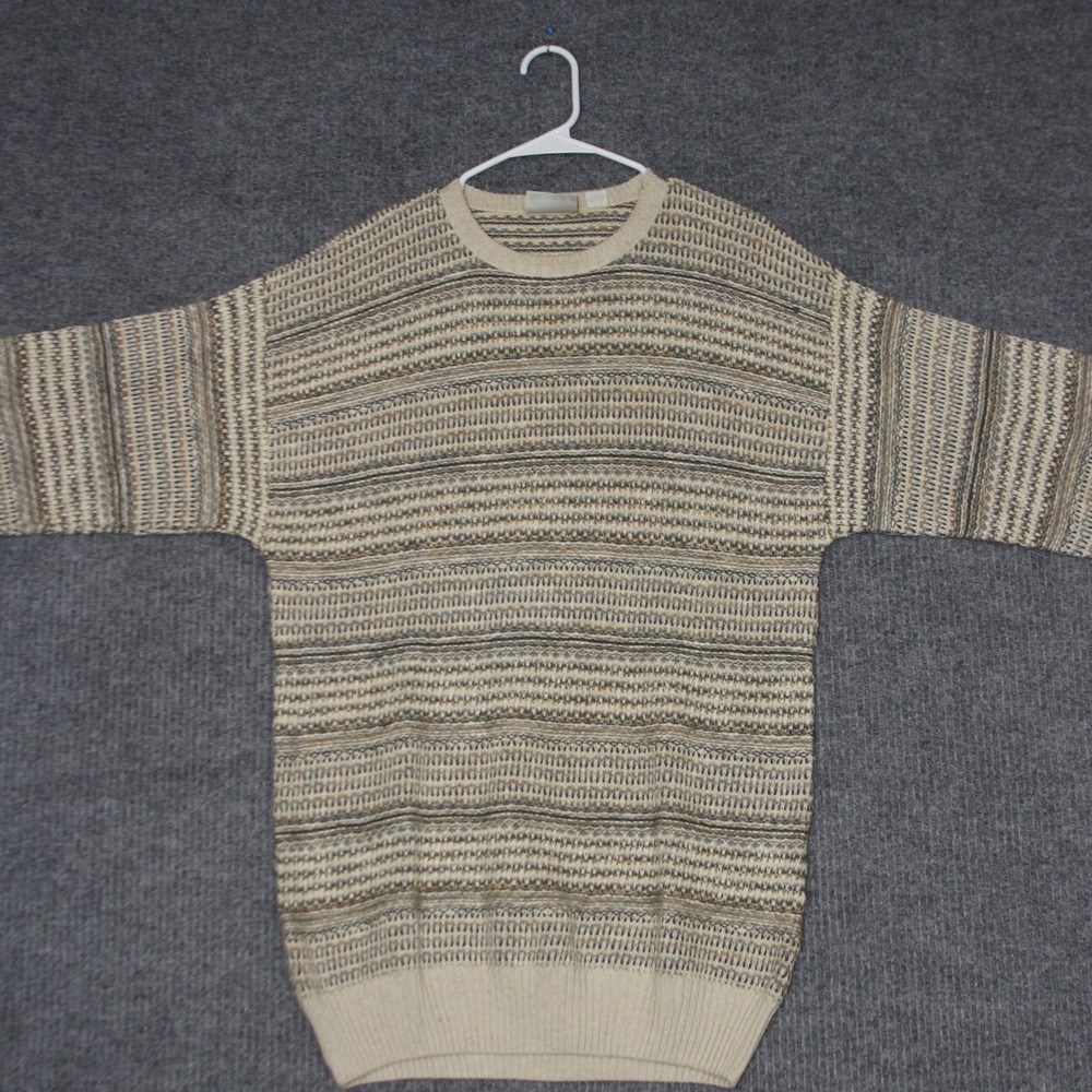 Gabicci Sweater‎ Mens L Striped Knit Long Sleeve Crew Neck Made Italy Autumn